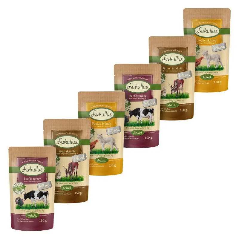 Originální 6 x 150 g Lukullus Naturkost Mini Mix Adult kapsičky