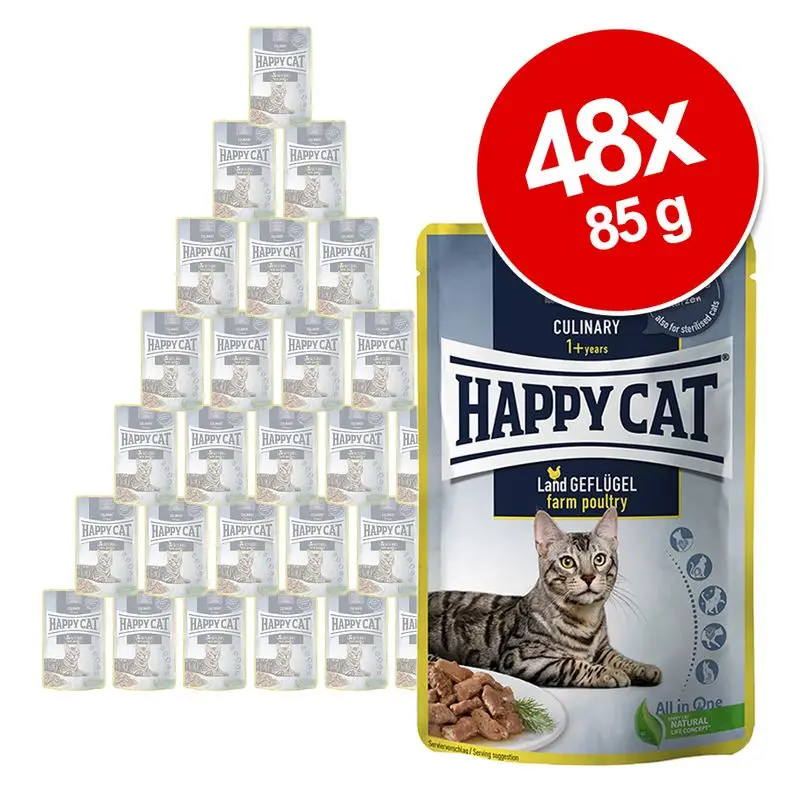Levný Výhodné balení Happy Cat Pouch Meat in Sauce 48 x 85 g