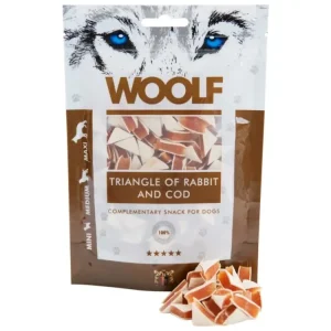 Tovární Cena Woolf Triangle of Rabbit and Cod 100 g- pamlsky pro psy
