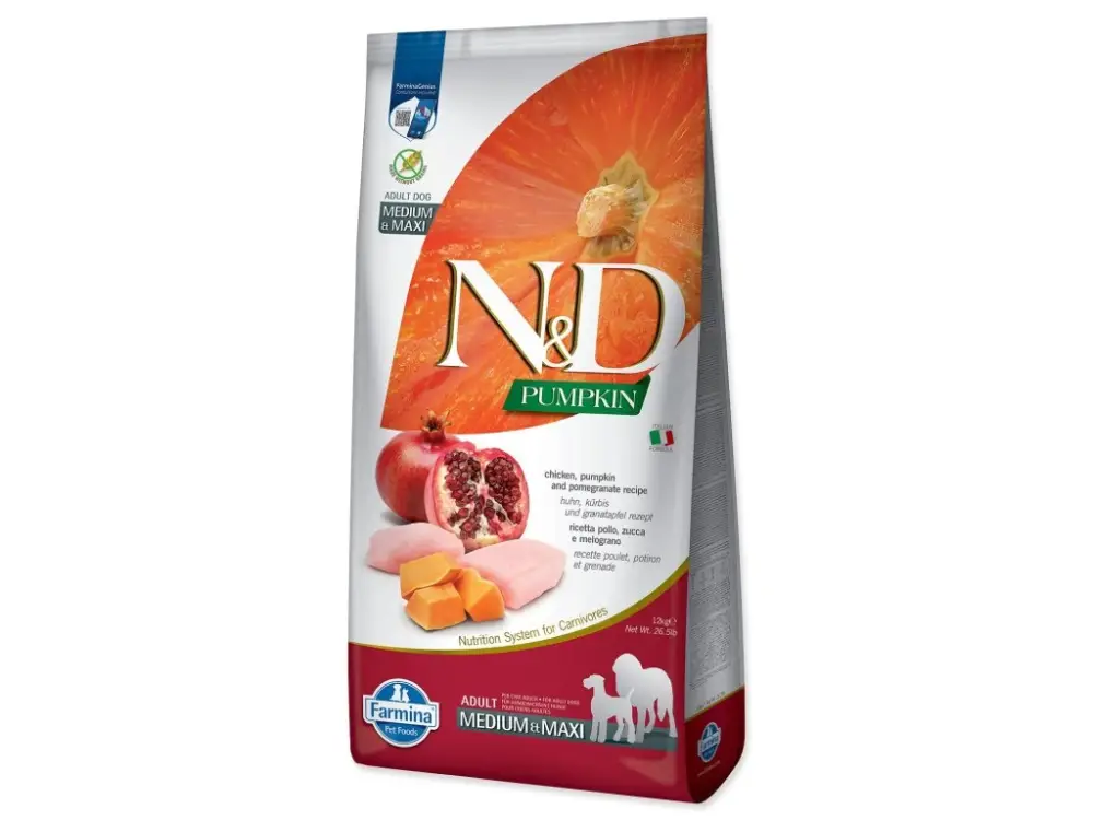 Časově Omezené Krmivo N&D Dog Adult Medium & Maxi Grain Free Pumpkin Chicken & Pomegranate 12kg