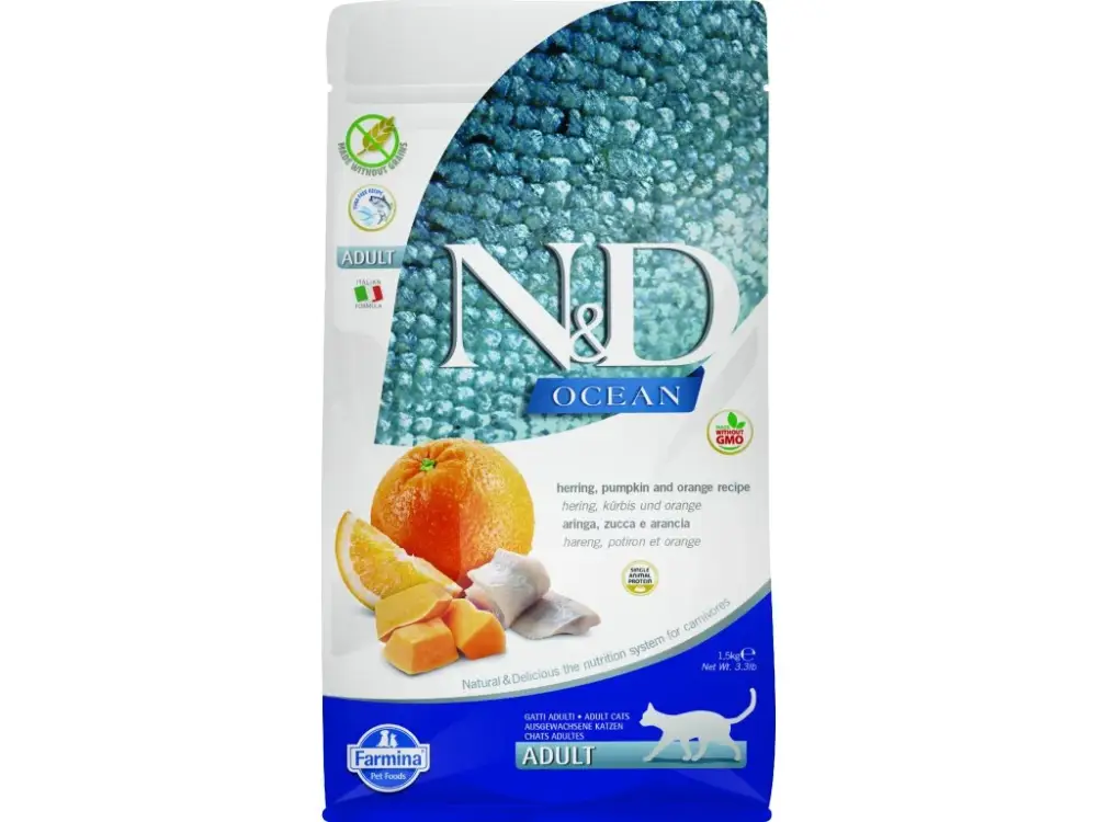 Víkendová Akce N&D OCEAN CAT Adult Herring, Pumpkin & Orange 1,5kg