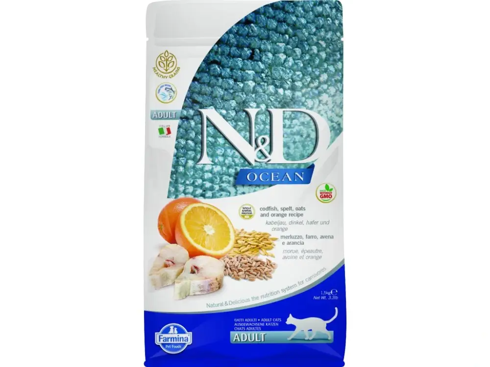 Zlevněný N&D OCEAN CAT LG Adult Codfish & Orange 1,5kg