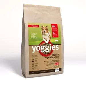 Autentický 5kg Yoggies Ibérico vepřové maso s jablky, granule lisované za studena s probiotiky+ Dáreček k objednávce