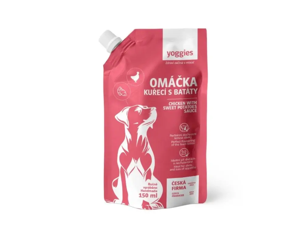 Novinka Yoggies omáčka s kuřecím masem a batáty 150ml