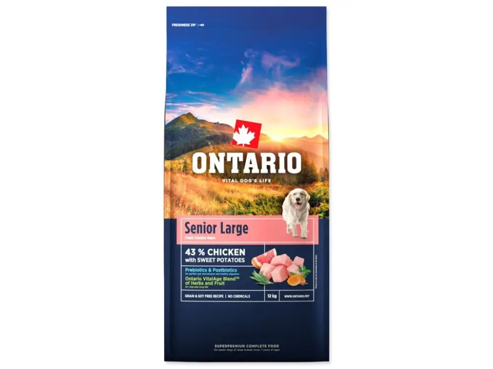NOVÉ - Krmivo Ontario Senior Large Chicken & Sweet Potatoes 12kg+ Dáreček k objednávce Oblíbený