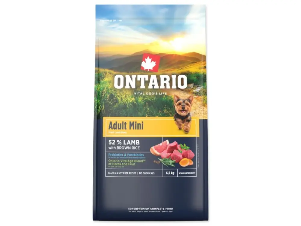 NOVÉ - Krmivo Ontario Adult Mini Lamb & Brown Rice 6,5kg+ Dáreček k objednávce Zlevněný
