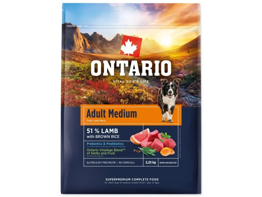 Super Cena NOVÉ - Krmivo Ontario Adult Medium Lamb & Brown Rice 2,25kg