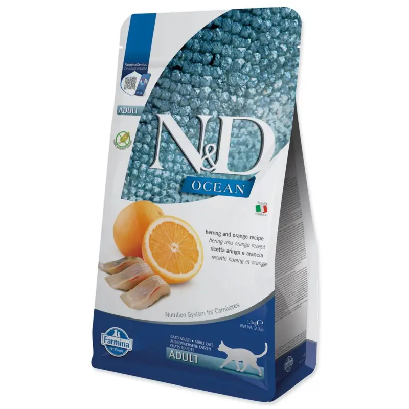 N&D OCEAN CAT Adult Herring & Orange 1,5kg Zlevněný