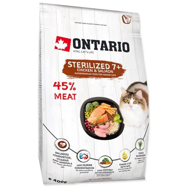 ONTARIO Cat Sterilised 7+ 0,4kg Výprodej