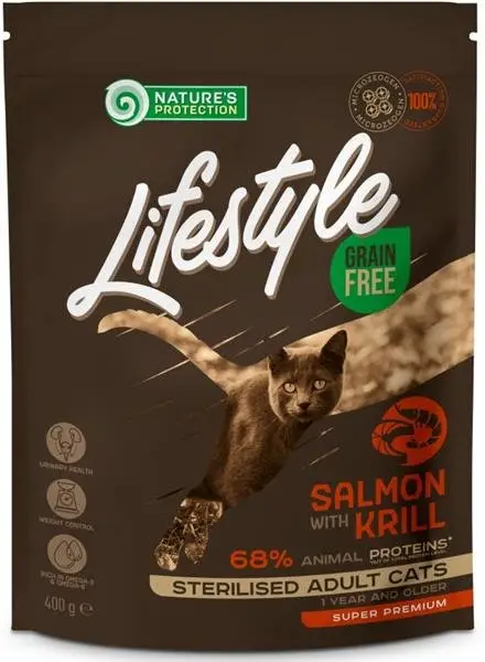 Autentický Natures Protection Cat Dry LifeStyle GF Sterilised Salmon 400 g