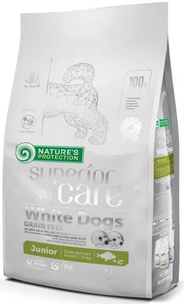 Nízká Cena Natures Protection Superior Care Dog Dry White Dogs Junior Small Breeds Grain Free White Fish 1,5 kg