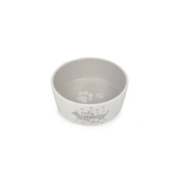 Aktuální Keramická miska pro psy bílo/šedá s jezevčíkem 18,3 x 7,2 cm
