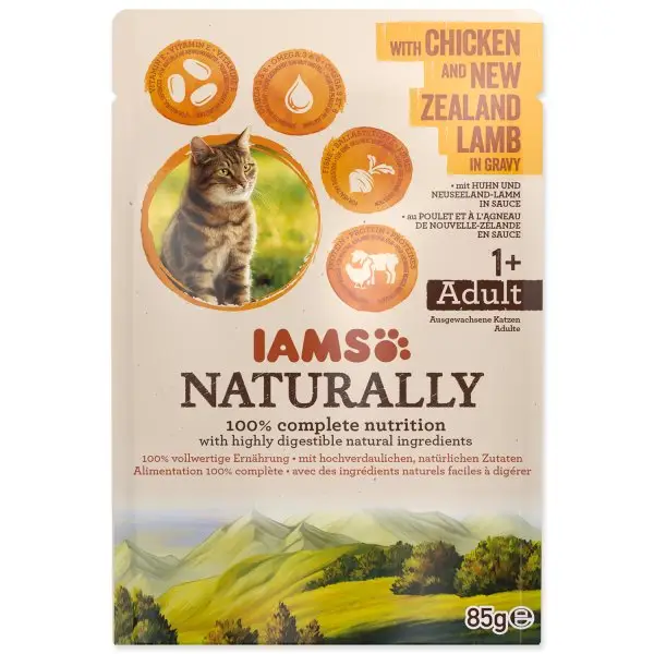 Autentický Kapsička IAMS Cat Naturally with Chicken & New Zealand Lamb in Gravy 85g