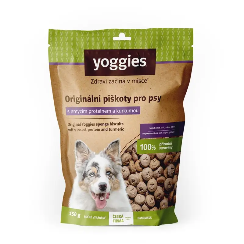 Cenový Hit Yoggies bezlepkové piškoty s hmyzím proteinem a kurkumou 150g