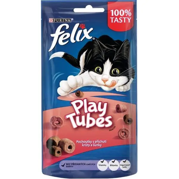 Bezpečná Platba Felix snack cat -Play Tubes příchuť krůta,šunka 50 g