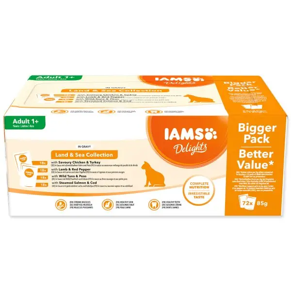 Rychlé Dodání Kapsička Iams Delights mořské a suchozem. maso v omáčce multipack (72x85g) 6120g