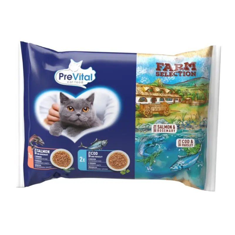 Nízká Cena Prevital kočka Farm Selection losos a treska v omáčce, kapsa 85 g (4 pack)