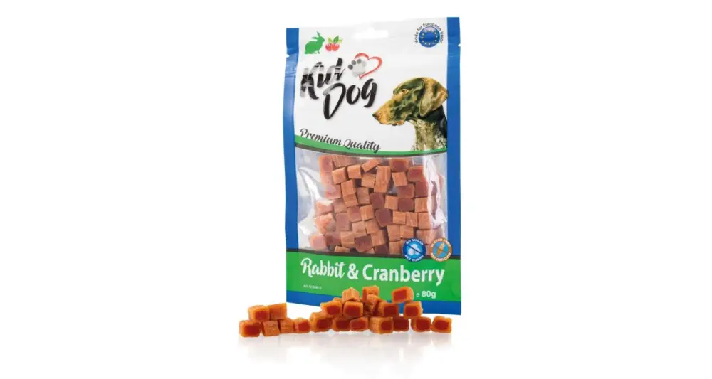 KIDDOG mini kostičky s králíkem a brusinkami 80 g Aktuální