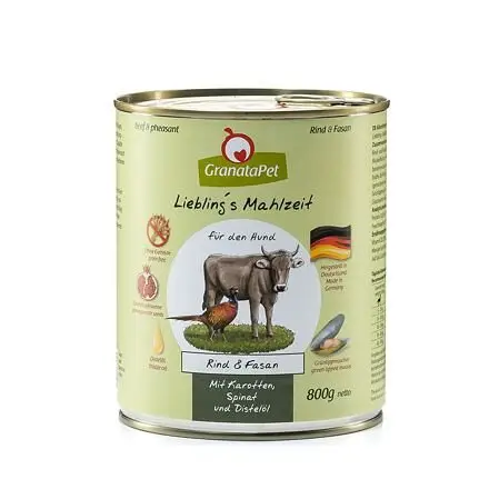 Značkový GranataPet Hovězí & bažant s mrkví, špenátem a světlicovým olejem balení 800 g