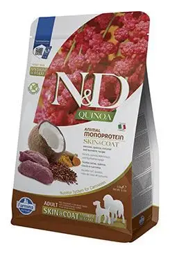 Cenově Výhodný N&D Quinoa DOG Skin&Coat Venison Adult M/L 2,5kg