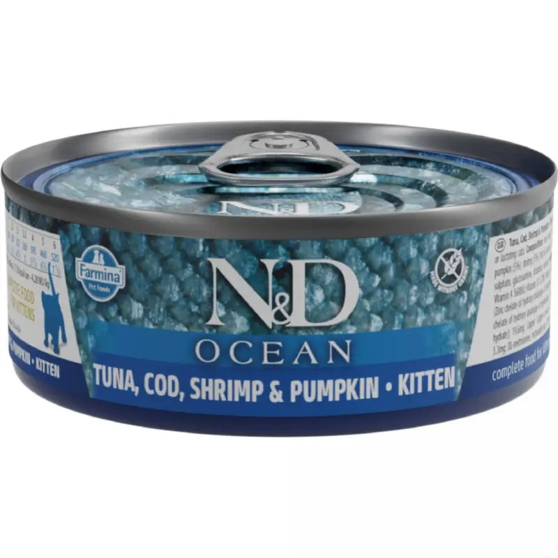 Konzerva N&D Kitten Ocean Tuna, Cod, Shrimp & Pumpkin 70g Akční Cena