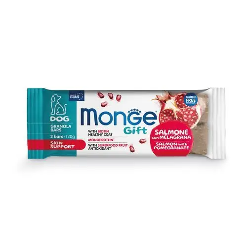 Nová Kolekce MONGE GIFT DogAdult ,,GRANOLA tyčinky - losos s granátovým jablkem120g/13