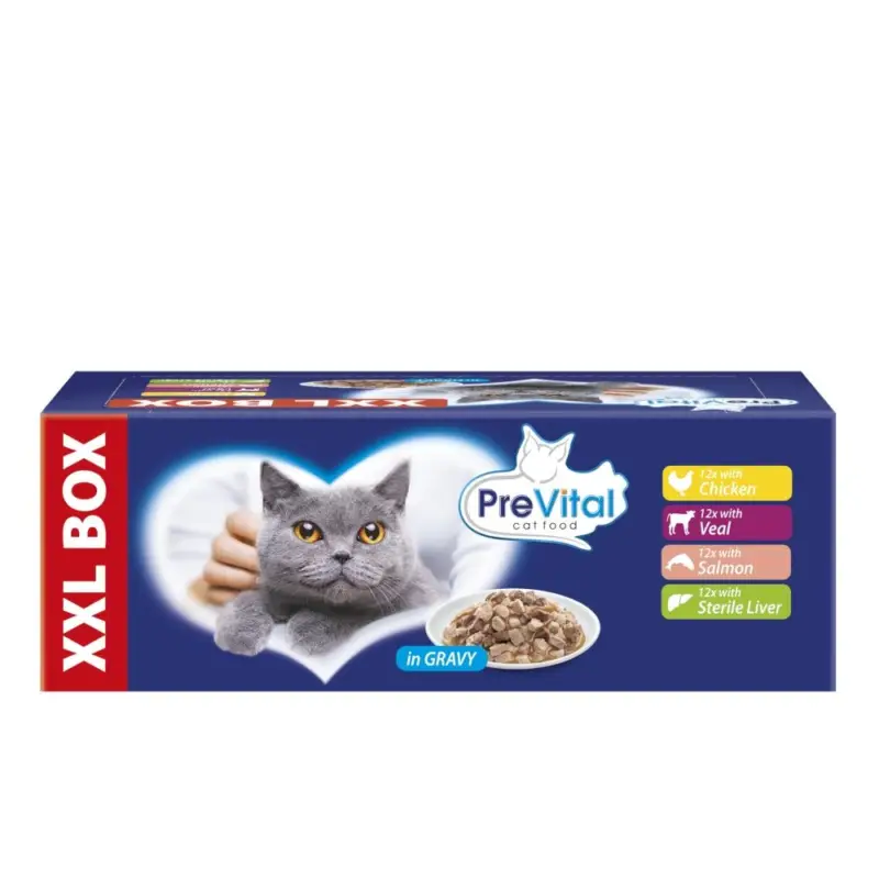 Rychlé Dodání PreVital kočka Gigabox mix příchutí v omáčce, kapsa 100 g (48 pack)