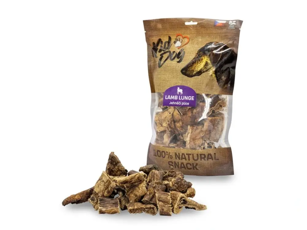 Horká Nabídka KIDDOG 100% Natural Snack, jehněčí plíce 2-4 cm / 300 g