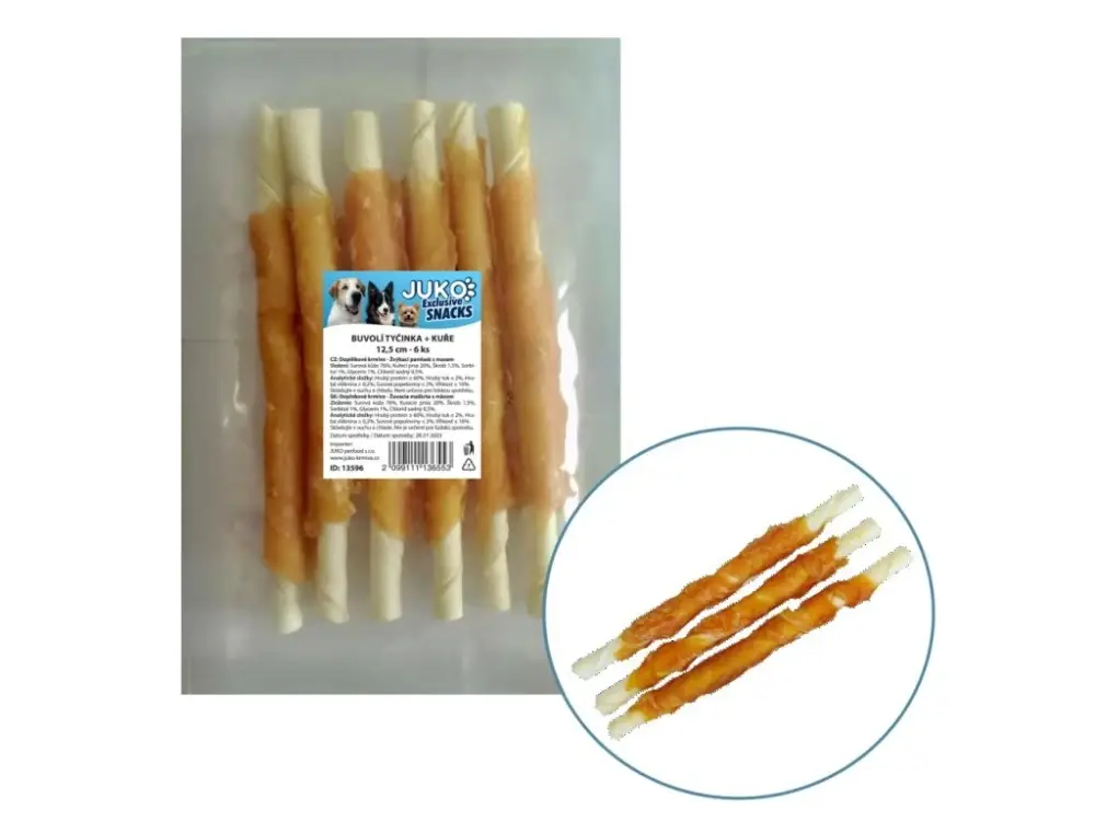Tyčinka buvolí obalená kuřecím masem JUKO Snacks 12,5 cm (6 ks) Poslední Šance