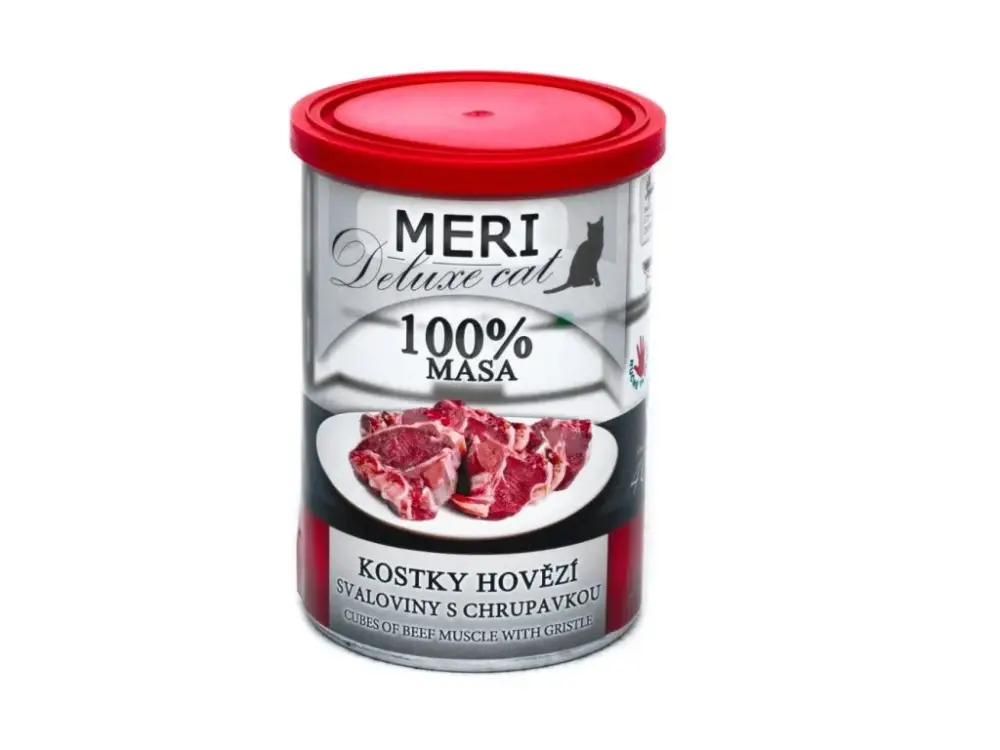 Super Cena MERI Deluxe Cat kostky hovězí svaloviny s chrupavkou, konzerva 400 g