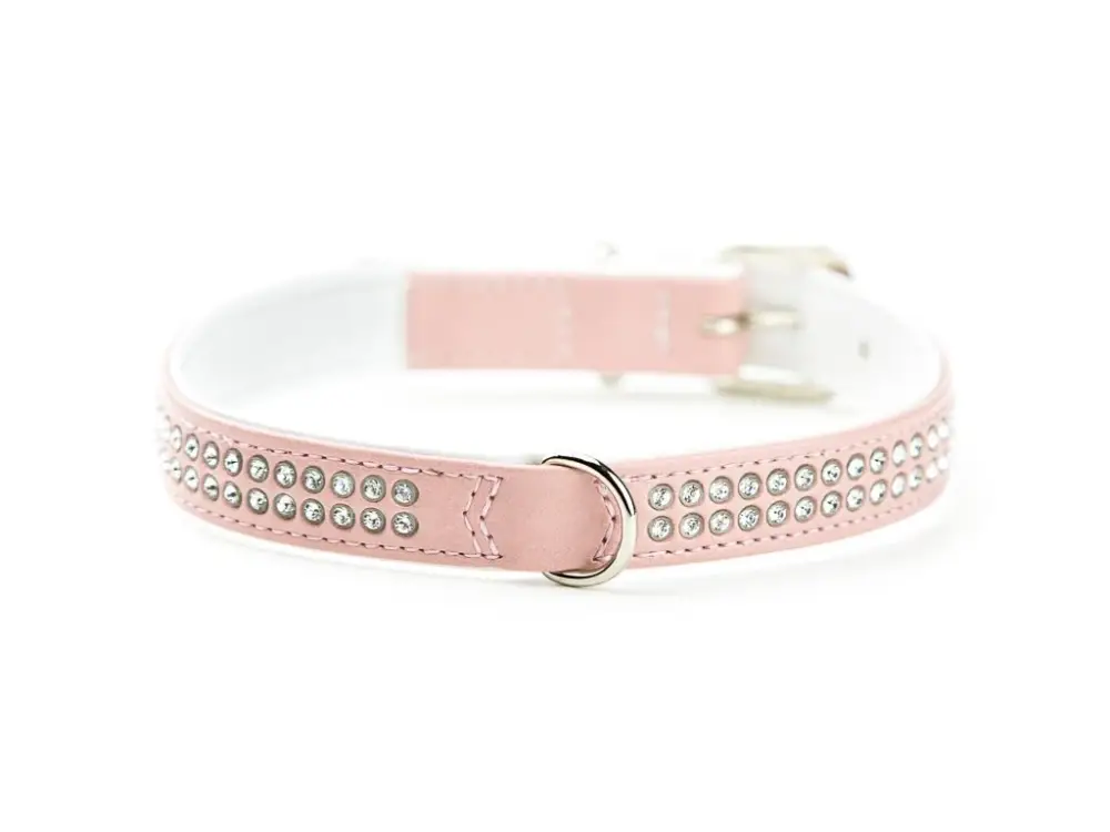 Ověřený Nobby Crystal obojek se Swarovski krystaly S 37cm 17/19 mm světle růžová