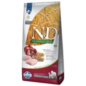 Krmivo N&D Dog Senior Medium & Maxi Ancestral Grain Chicken, Spelt, Oats & Pomegranate 12kg Akce
