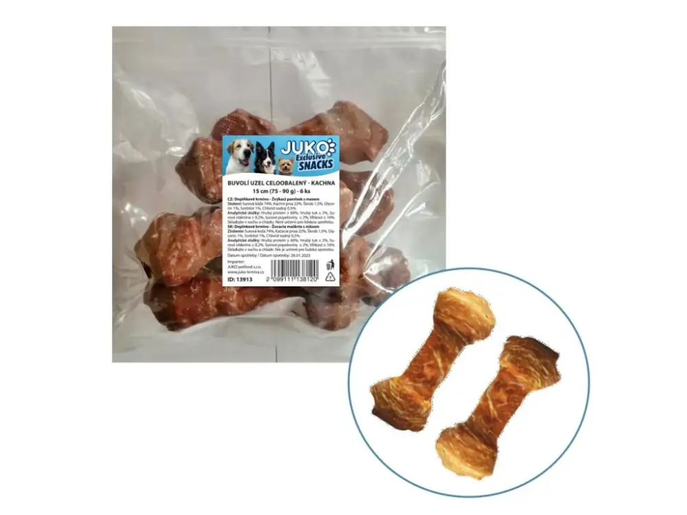 Kup Teď Uzel buvolí obalený kachním masem JUKO Snacks 15 cm (6 ks)