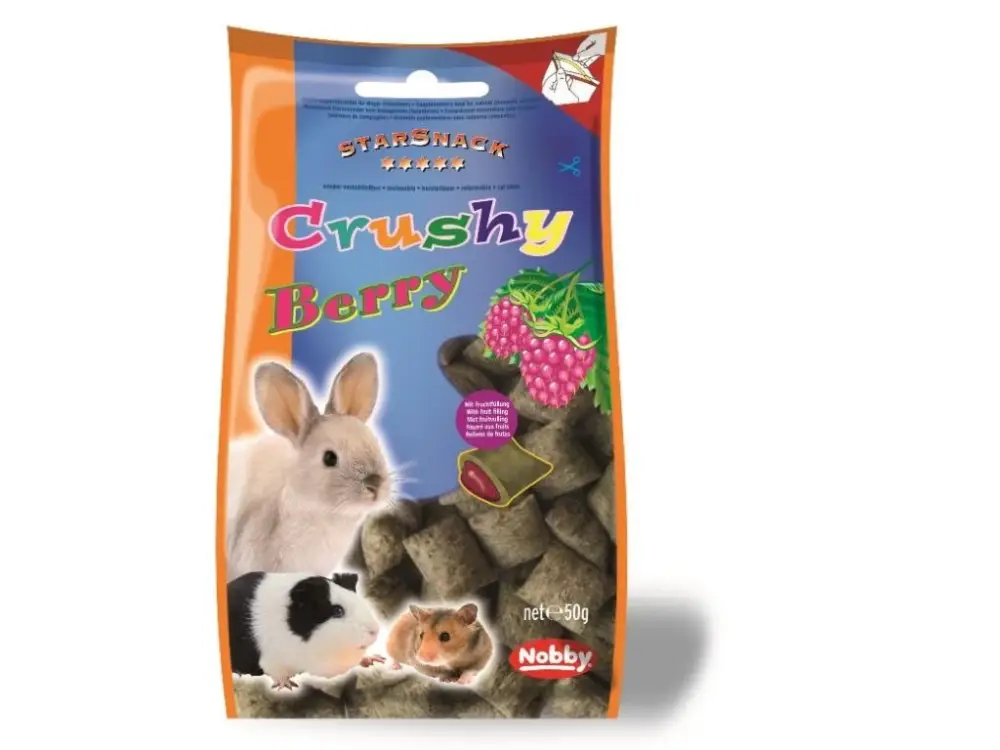 Nová Kolekce Nobby StarSnack Crushy pamlsek pro hlodavce křupavé polštářky plody 50g