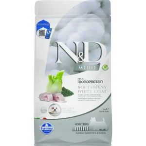 Dokud Zásoby Vydrží N&D WHITE DOG Adult Mini Sea Bass&Spirulina&Fenn 2kg