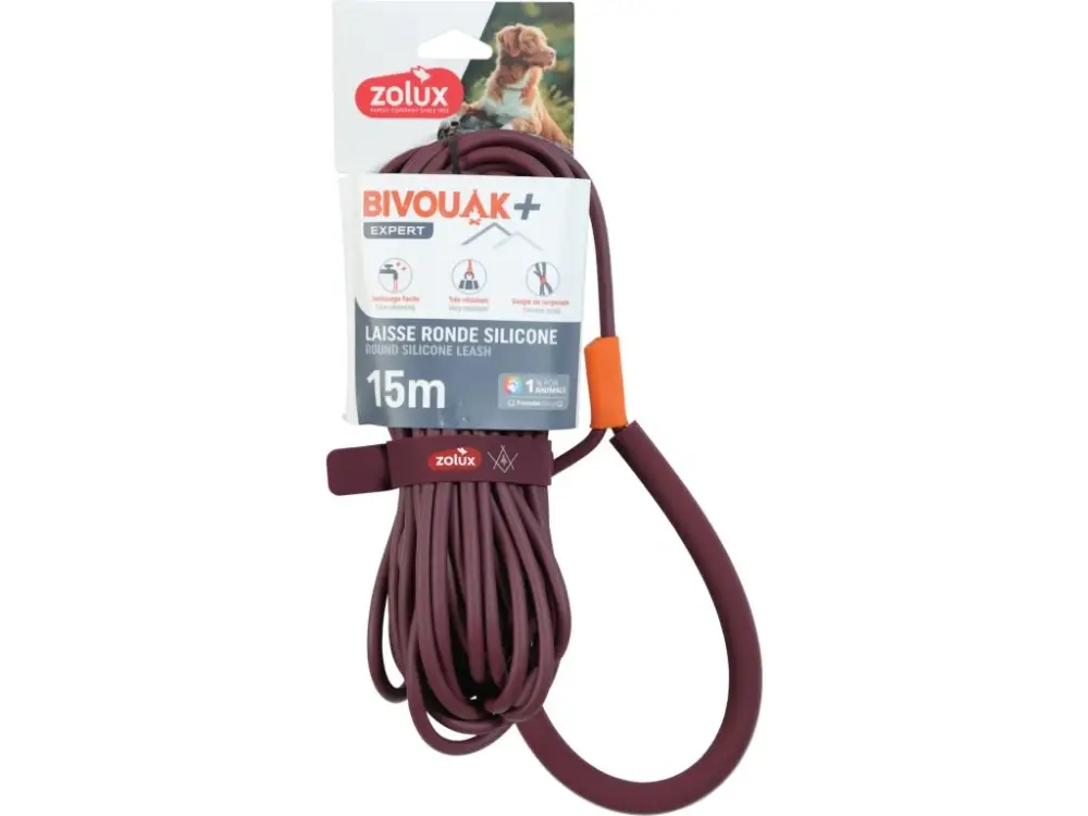 Akce Vodítko pes BIVOUAK kulaté,silik.6mm/15m červená Zolux