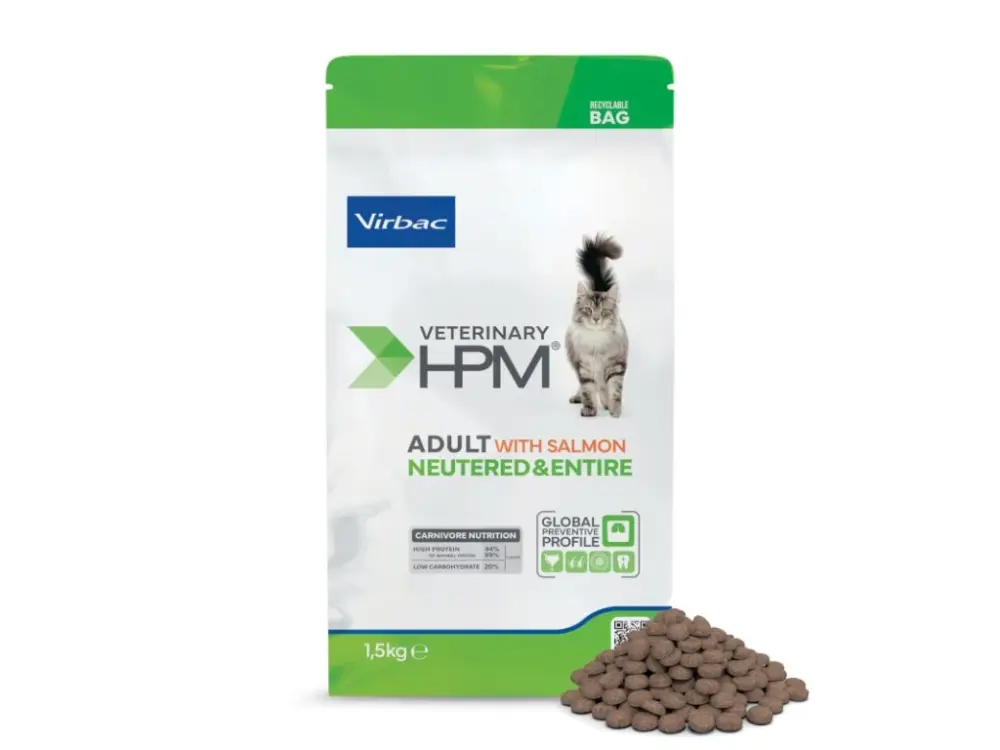 Značkový VET HPM Adult Cat Salmon Neutered&Entire 1,5kg