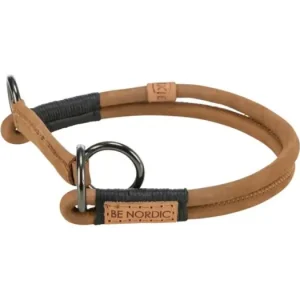 Horká Nabídka BE NORDIC kulatý polostahovací kožený obojek, hnědá S: 35 cm / ? 5 mm