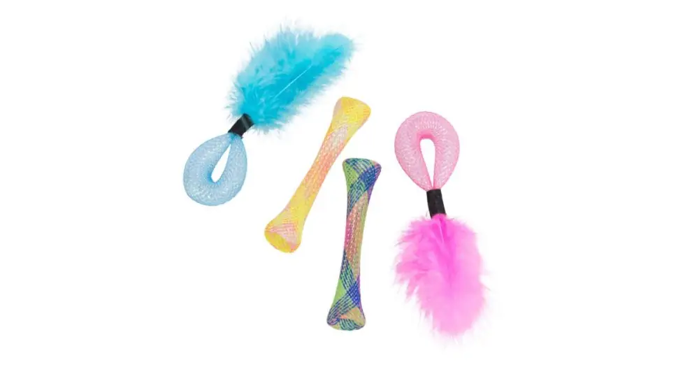 Originální Set 4ks trubiček s peřím, hračka pro kočky,15 cm