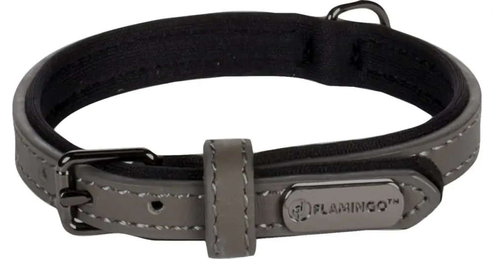 Flamingo Binti Kožený obojek s neoprenem Šedá XS Rychlé Dodání