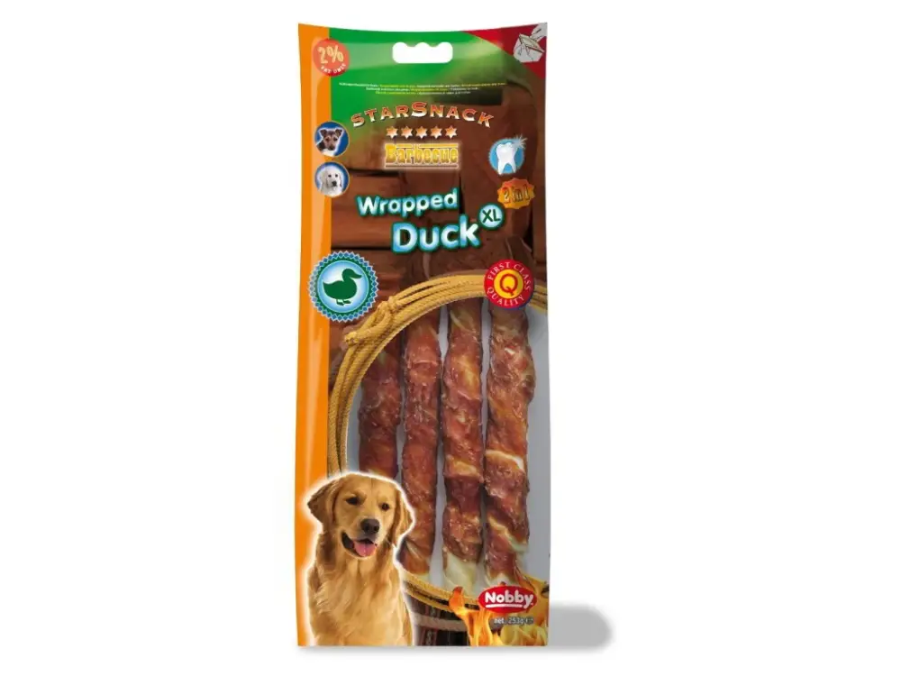 Nobby StarSnack Barbecue Wrapped Duck XL 25cm 253g Finální Výprodej