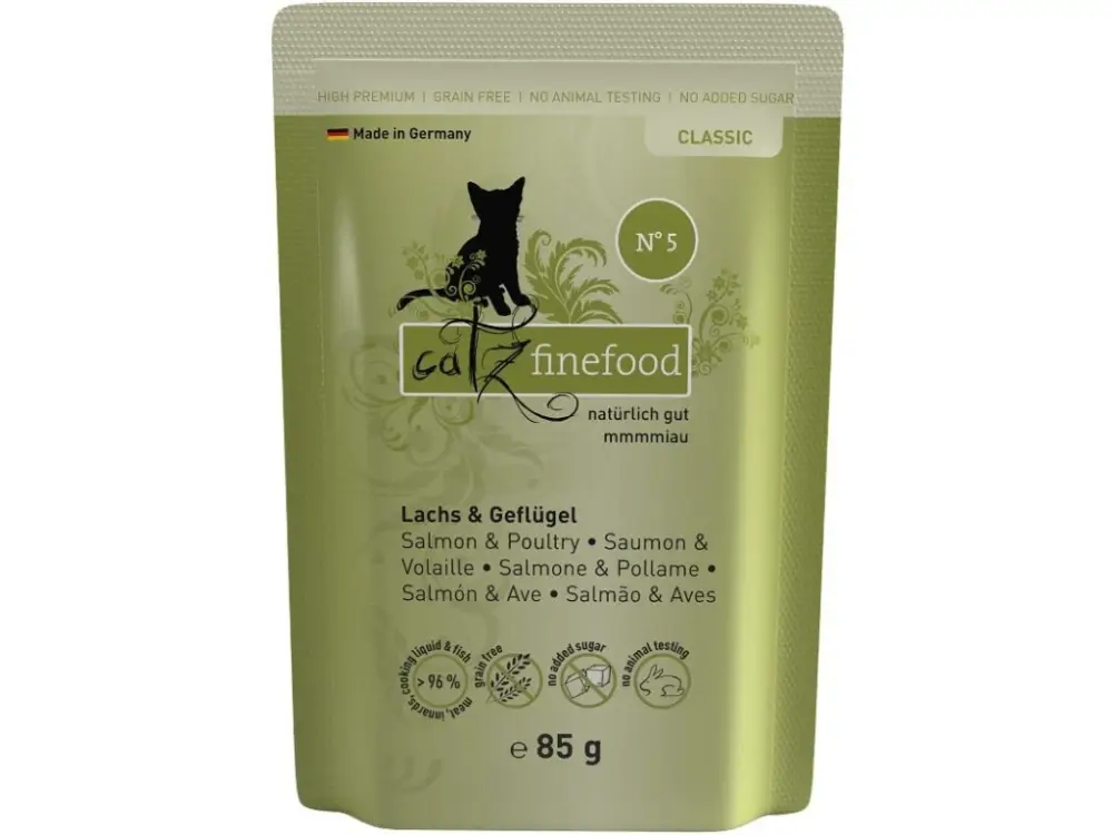 Časově Omezené Catz finefood kapsička No.5 - s lososem a drůbežím masem 85g