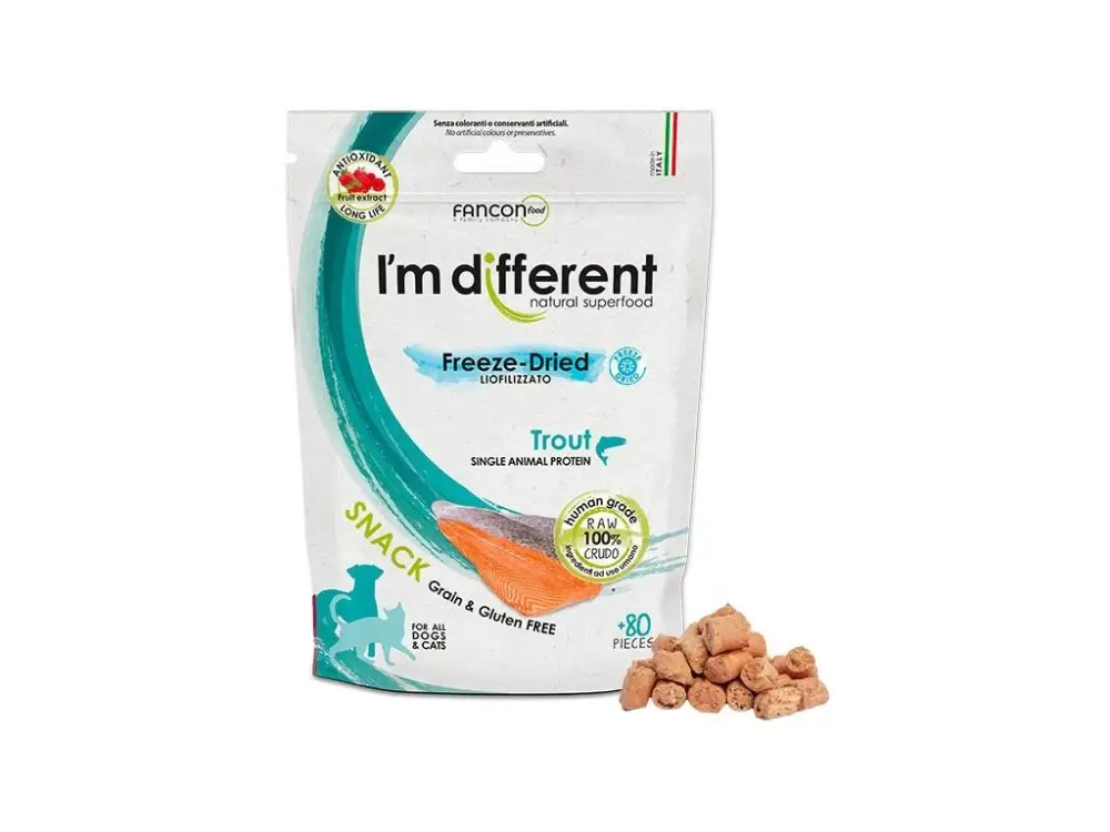 Jen Po Omezenou Doba I'm different Snack mrazem sušené pamlsky pstruh 40g