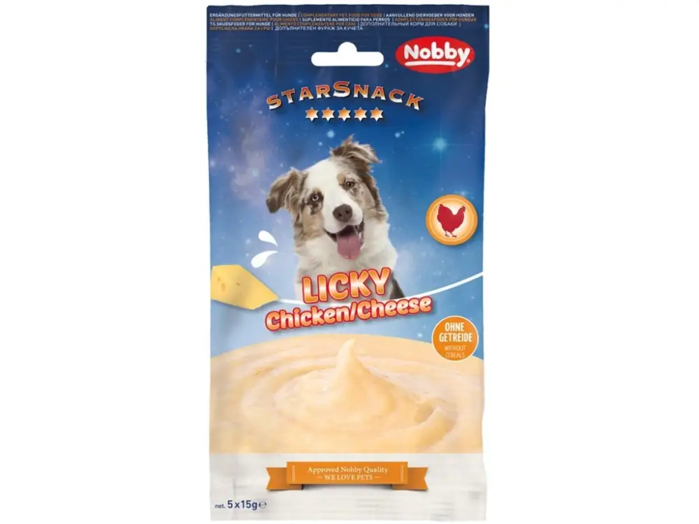 Nobby Starsnack Licky Dog Masové pyré kuřecí se sýrem 5x15g Objednat Nyní