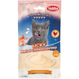 Nobby Starsnack Licky Cat Masové pyré kuře se sladem a krevety 5x15g Expresní Doručení