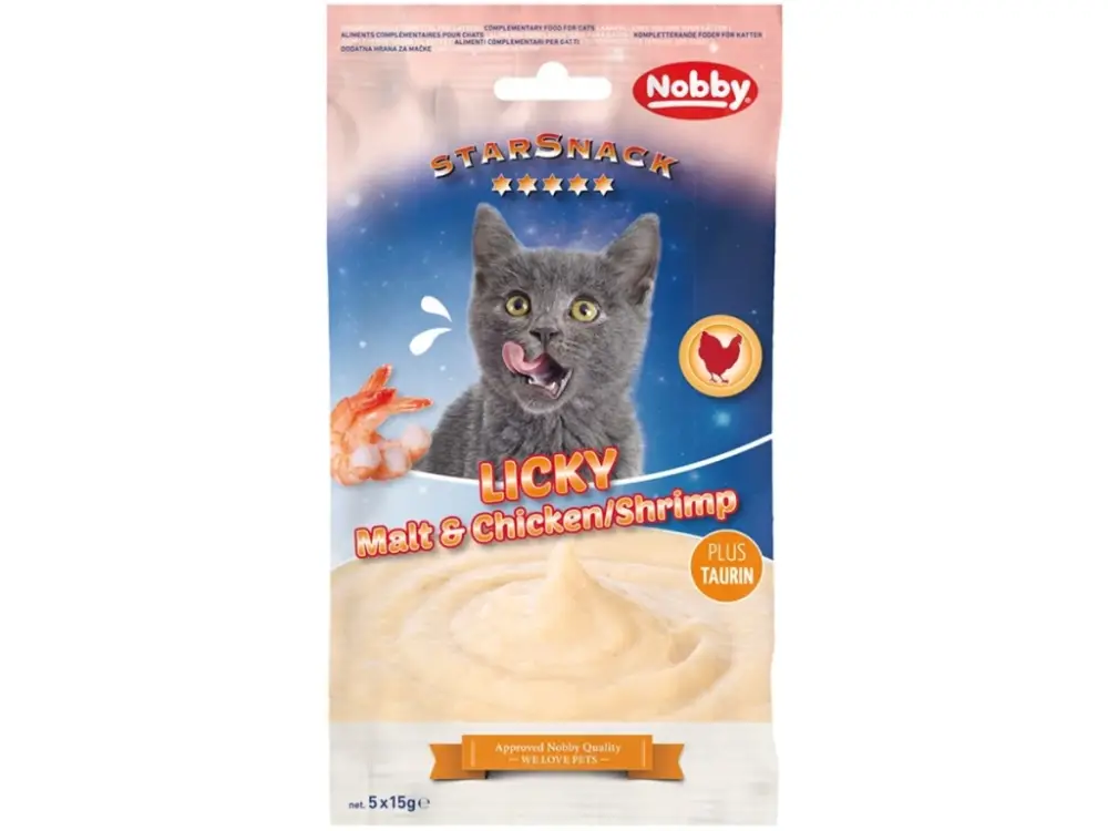 Nobby Starsnack Licky Cat Masové pyré kuře se sladem a krevety 5x15g Expresní Doručení