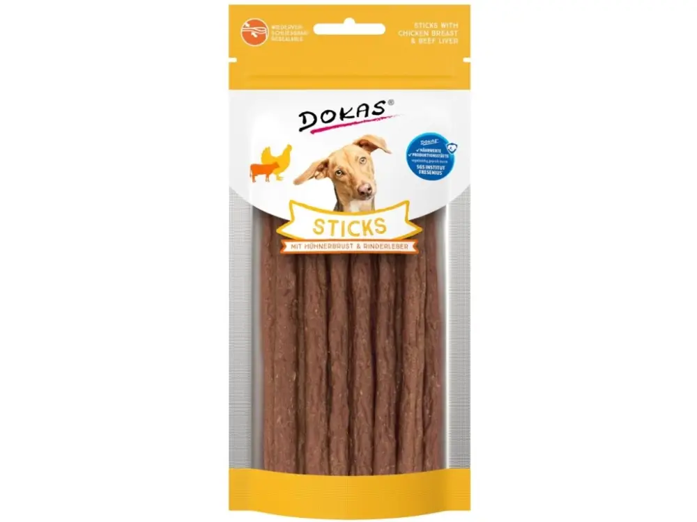 Dokas Tyčinky kuřecí prsa a hovězí játra 60 g Dokud Zásoby Vydrží