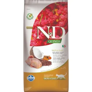 N&D QUINOA Cat GF Skin & Coat, Quail & Coconut Adult 5 kg Výprodej