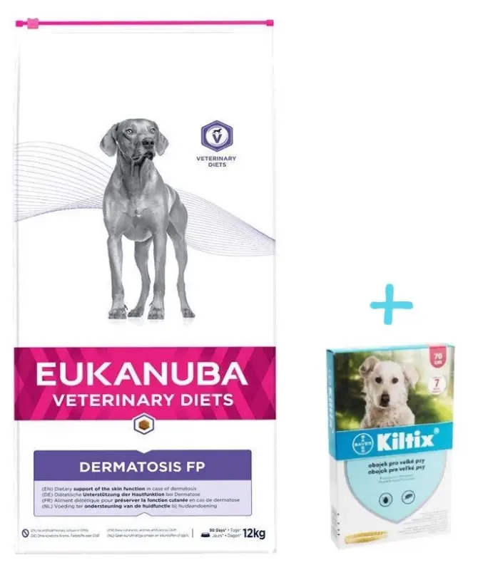 EUKANUBA Dermatosis FP 12kg + Obojek Kiltix 70 cm Oblíbený
