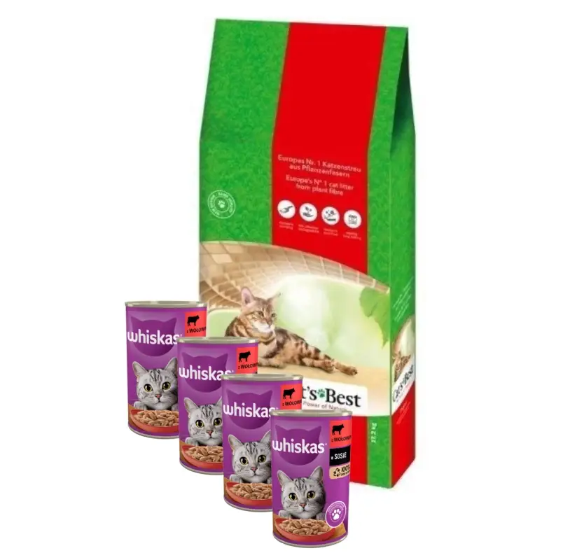 Aktuální JRS Cat's Best Original (Eko Plus) dřevěné stelivo 40l +4xWHISKAS Adult hovězí 400g SLEVA 3%